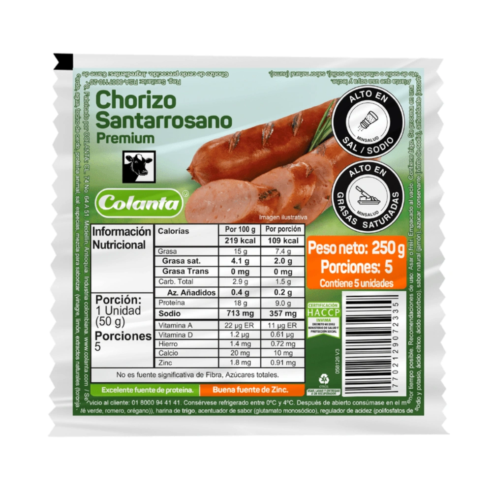 Chorizo Santarrosano Premium Colanta X 250 g